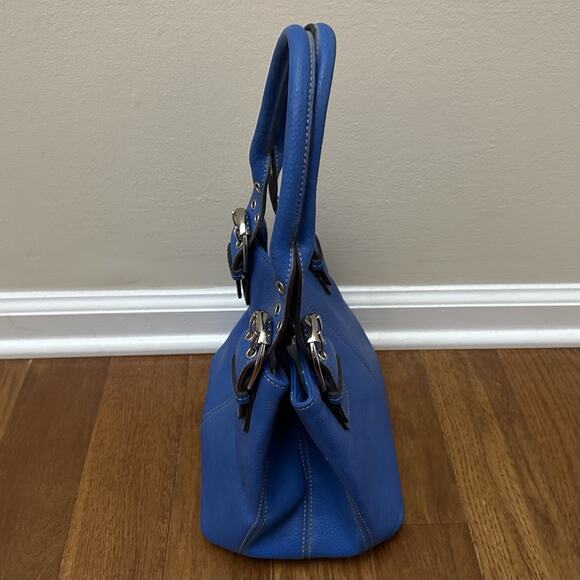 Tignanello Perfect 10 Handbag Purse Blue Pebbled Leather Double Handles - Picture 9 of 12